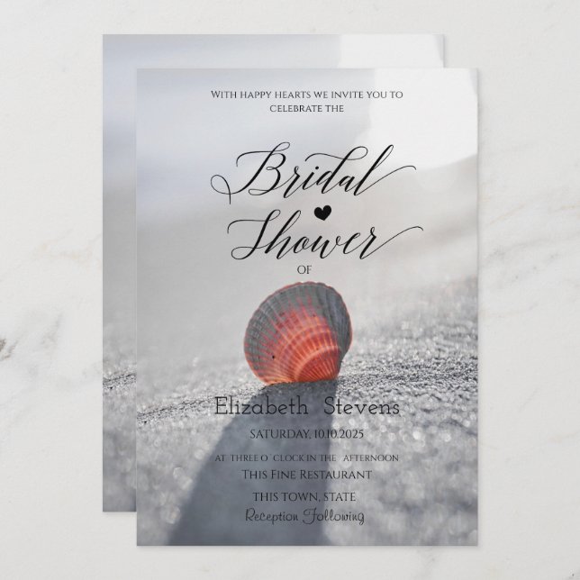 Convite Chá de panela Simple Beach Seashell (Frente/Verso)