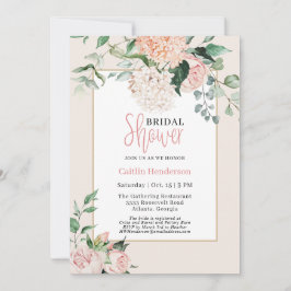 Convite Chá de panela Simples Blush Floral Cor-de-Rosa