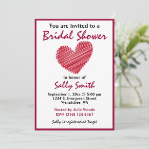 Convite Chá de panela Simples do Coração Vermelho