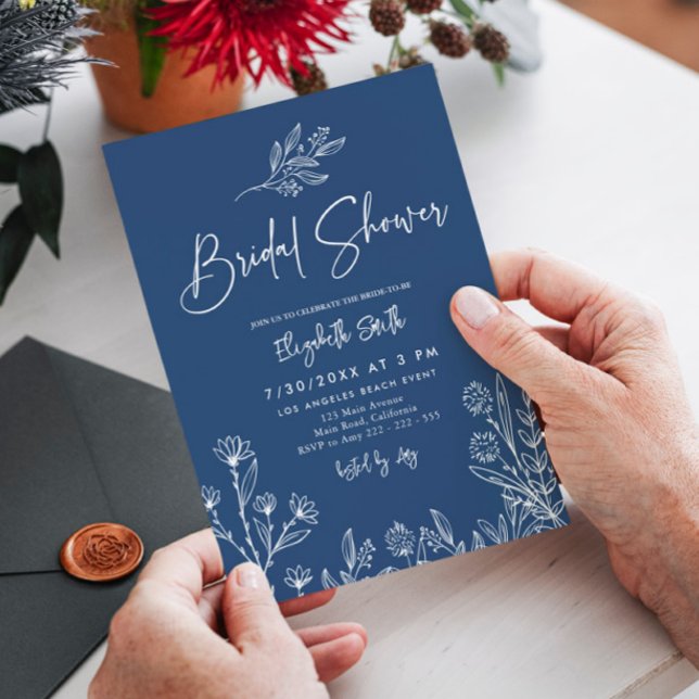 Convite Chá de panela Simples Elegante Azul da Meia-Noite (Criador carregado)