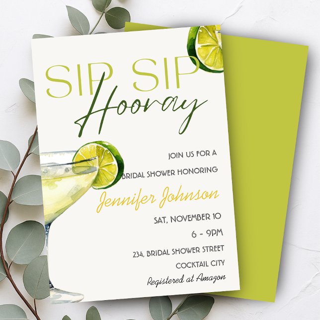 Convite Chá de panela Sip Sip Hooray Tequila Cocktail (Sip Sip Hooray Tequila Cocktail Bridal Shower Invitation)