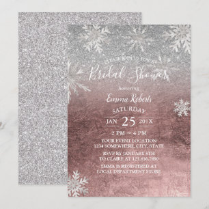 Convite Chá de panela Snowflakes Rosa Moderno Dourado e P