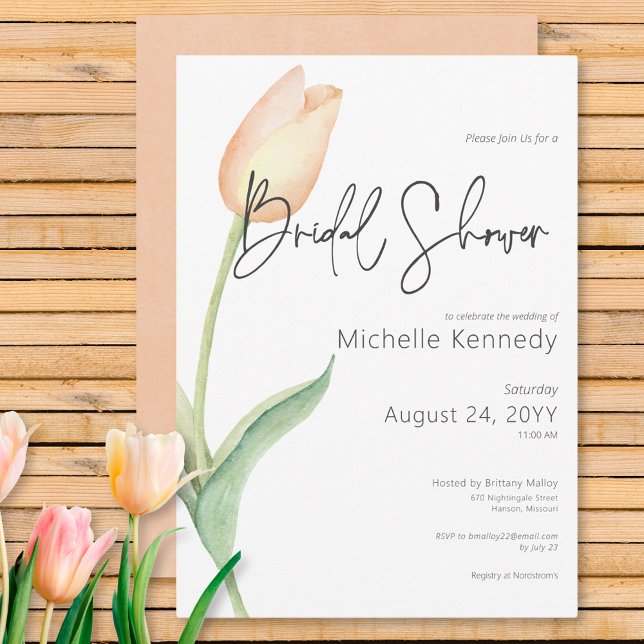 Convite Chá de panela Solo de Peach Moderno (Modern Peach Tulip Solo Bridal Shower Invitation)