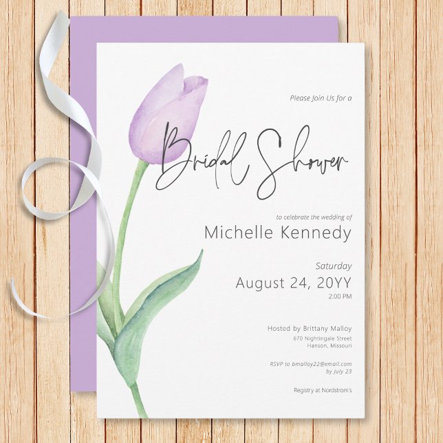 Convite Chá de panela Solo Roxo Moderno (Modern Purple Tulip Solo Bridal Shower Invitation)