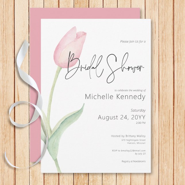Convite Chá de panela Solo Tulip Rosa Moderno (Modern Pink Tulip Solo Bridal Shower Invitation)