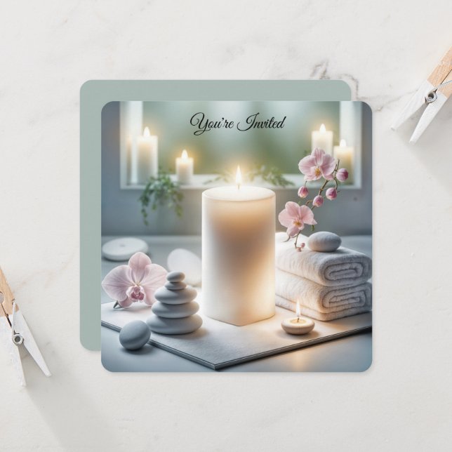 Convite Chá de panela Spa com Orquídeas e Velas (Frente/Verso In Situ)