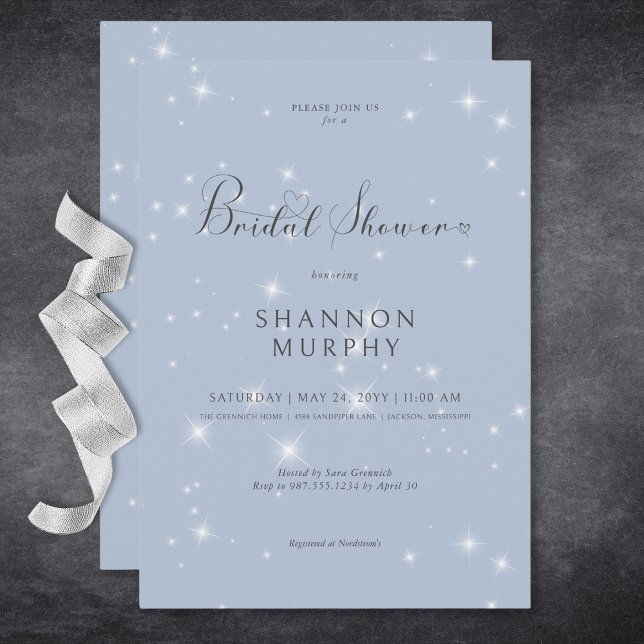 Convite Chá de panela Sparkle Azul Mínimo Moderno (Modern Minimal Blue Sparkle Bridal Shower Invitation)
