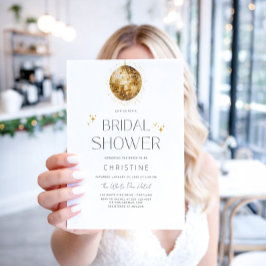 Convite Chá de panela Sparkle de Bola de Disco Dourado