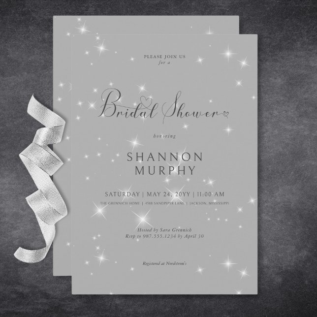 Convite Chá de panela Sparkle mínimo moderno de Cinzas (Modern Minimal Gray Sparkle Bridal Shower Invitation)