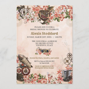 Convite Chá de panela Steampunk Floral