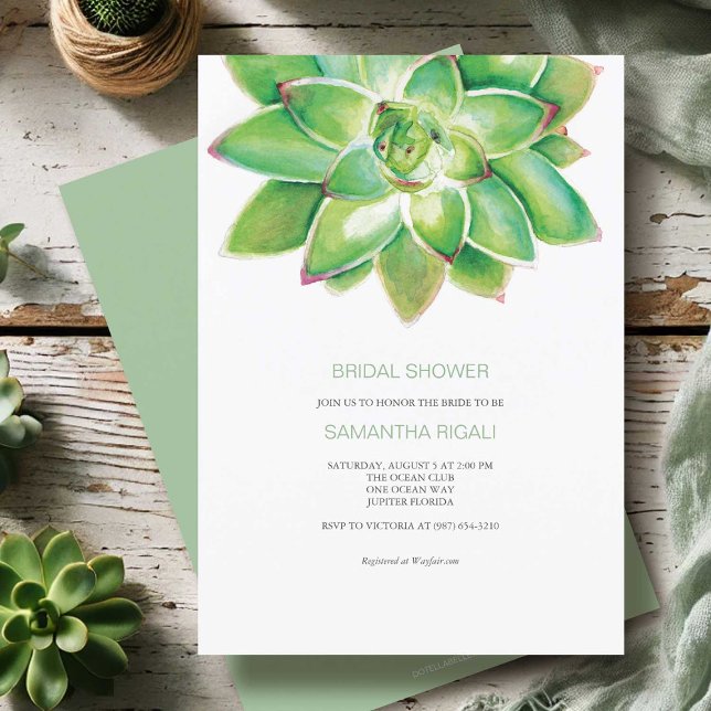 Convite Chá de panela Suculento de Aquarela Verde (green bridal shower invitations watercolor succulent by small business owner do tell a belle)