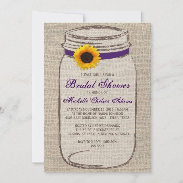 Convite Chá de panela Sunflower Mason Jar (Frente)