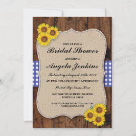 Convite Chá de panela Sunflower Wood Burlap Floral Invite