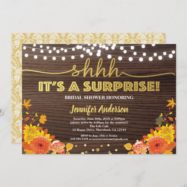 Convite Chá de panela surpresa de queda festa de ação de g (Frente/Verso)