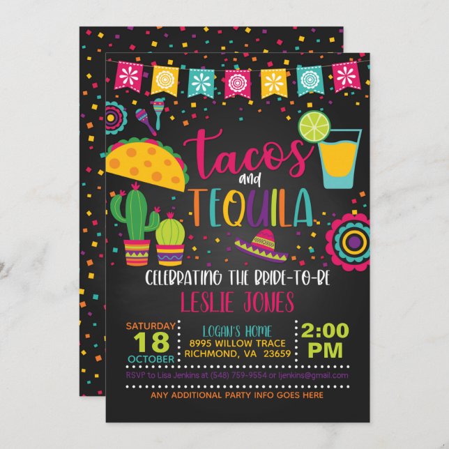 Convite Chá de panela Tacos & Tequila - Lâmina (Frente/Verso)