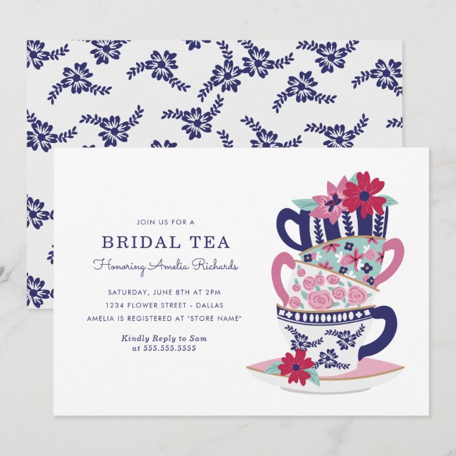 Convite Chá de panela Tea Cups (Frente/Verso)
