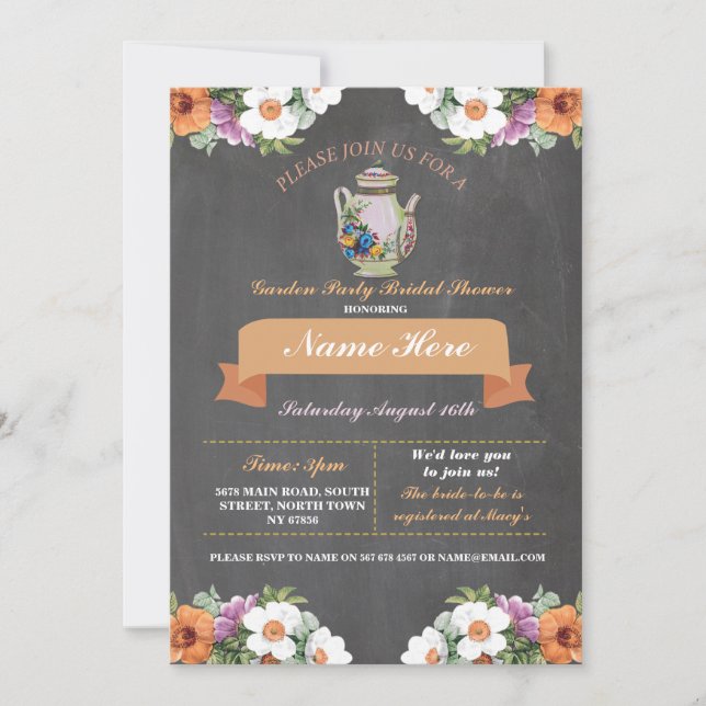 Convite Chá de panela Tea Garden Party - Chamada de chá (Frente)