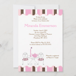 Convite Chá de panela Tea Party - Stripe Rosa 5x7