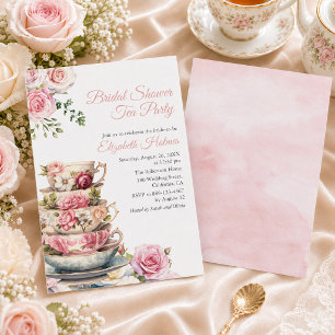 Convite Chá de panela Teacup Floral Rosa Blush Tea Brunch