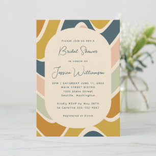 Convite Chá de panela Teal de Pastel Abstrato Wavy Boho Re