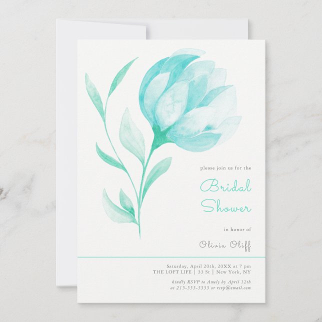 Convite Chá de panela Teal Peonies (Frente)