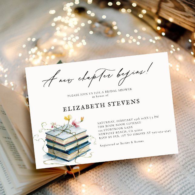 Convite Chá de panela Tema do Livro Flores Selvagens Novo  (book theme bridal shower invitation book lover bookish wildflowers floral calligraphy elegant chic)