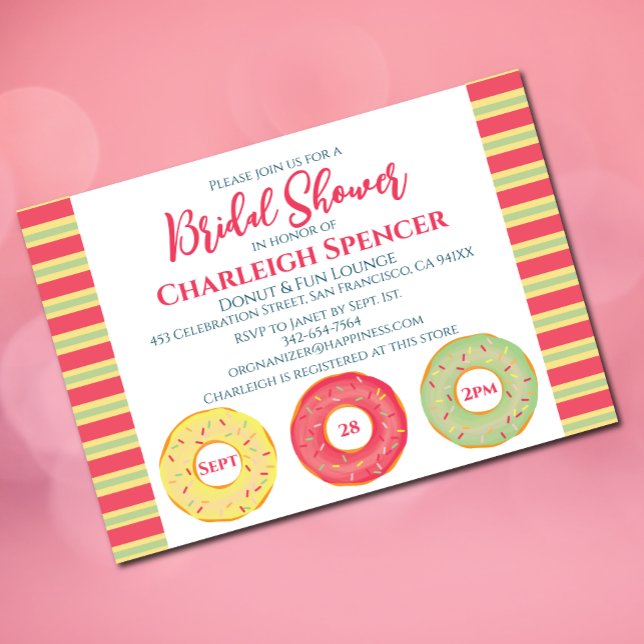 Convite chá de panela temático da rosquinha (Pink bridal shower invitation with donut elements)