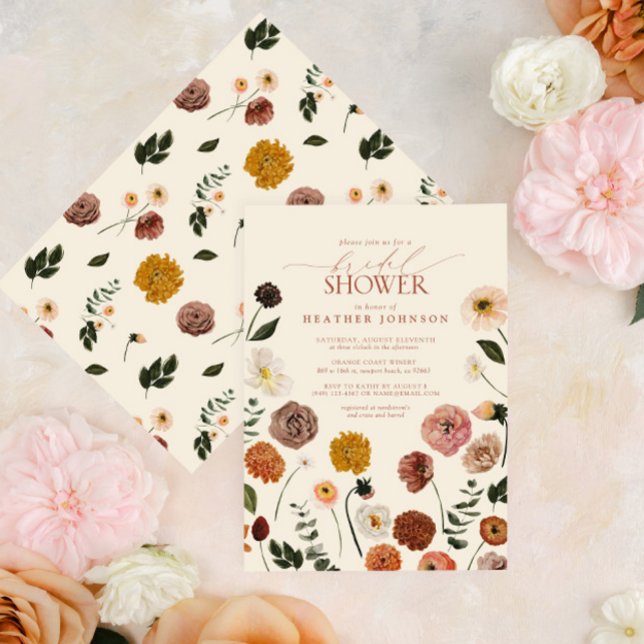 Convite Chá de panela Terracotta das Flores de Aquarela (Easily personalized bridal shower invitation for summer or fall.)