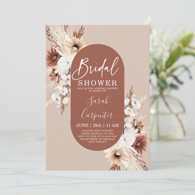 Convite Chá de panela Terracotta Pampas (Em pé/Frente)