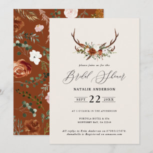 Convite Chá de panela terracotta stag elegante flora russa