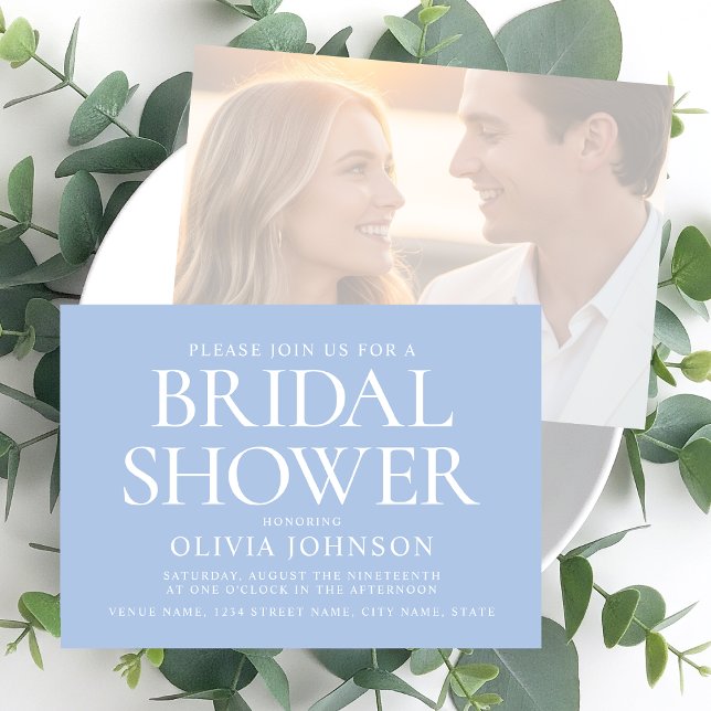 Convite Chá de panela Típico Fotografia de Casamento Azul (Criador carregado)