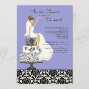 Convite Chá de panela triguenho da noiva do damasco roxo