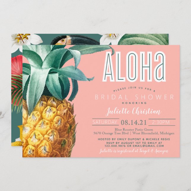 Convite Chá de panela Tropical de Luau Summer  (Frente/Verso)