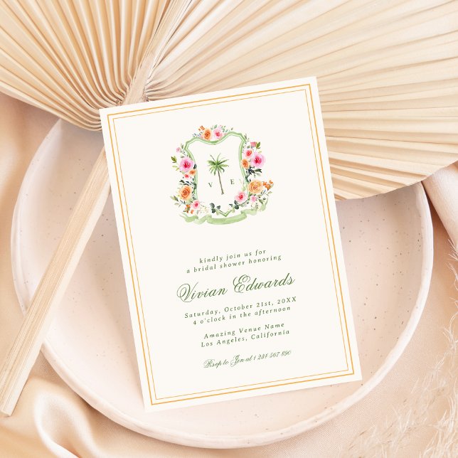 Convite Chá de panela Tropical de Palm Tree Monograma (Criador carregado)