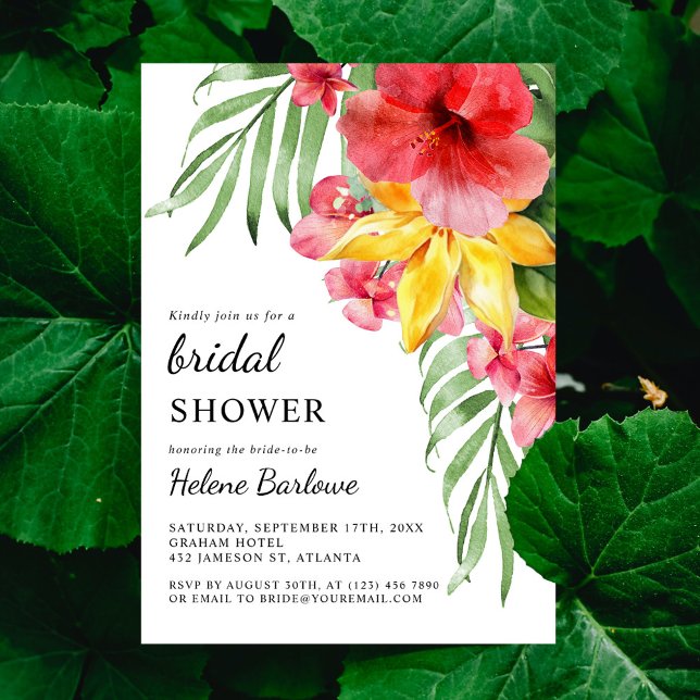 Convite Chá de panela tropical de praia elegante moderna (Modern Elegant Beach Tropical Bridal Shower Invitation)