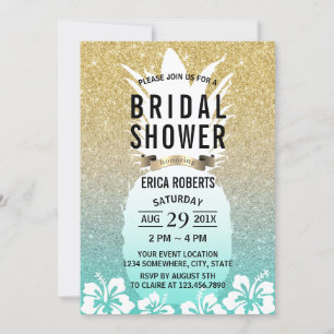 Convite Chá de panela tropical do ouro da flor do abacaxi