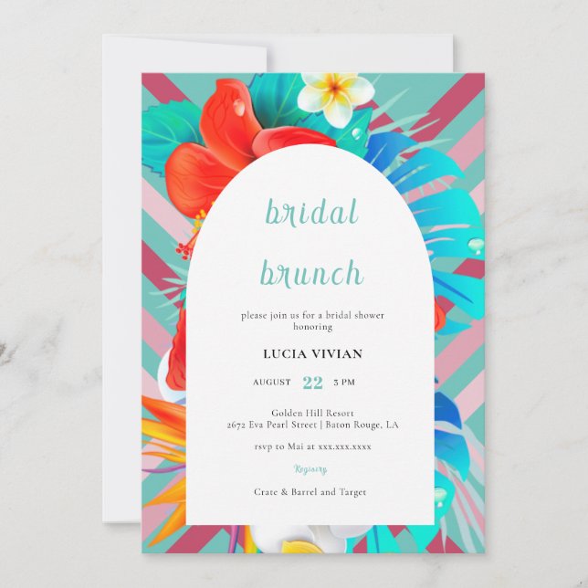 Convite Chá de panela Tropical Magenta Fuchsia (Frente)