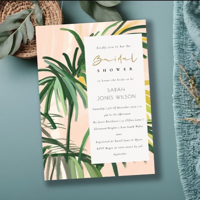 Convite Chá de panela Tropical Palm Beach do Boho Blush (Criador carregado)