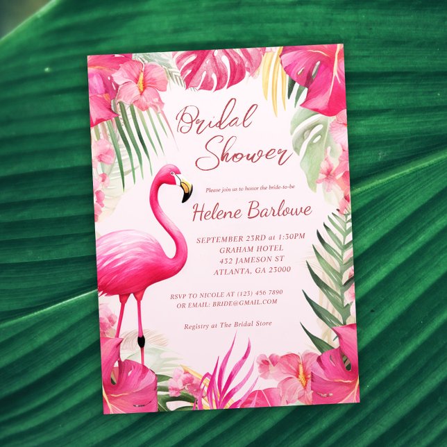 Convite Chá de panela Tropical Rosa (Pink Tropical Floral Bridal Shower Invitation)