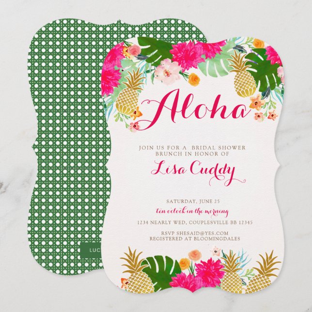 Convite Chá de panela Tropical Rosa Brilhante (Frente/Verso)