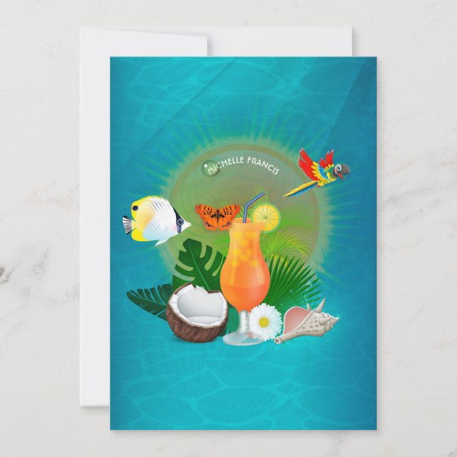 Convite Chá de panela Tropical Summer Beach (Frente)