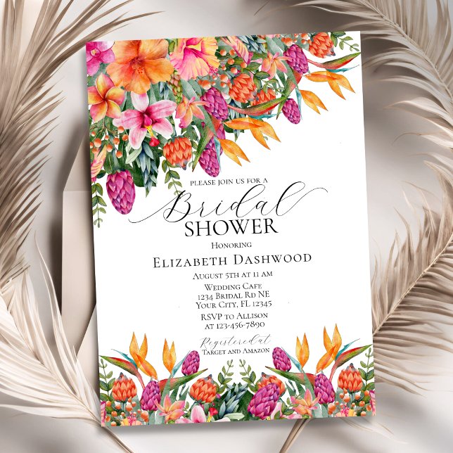 Convite Chá de panela tropical tropical cor-de-rosa laranj (Criador carregado)