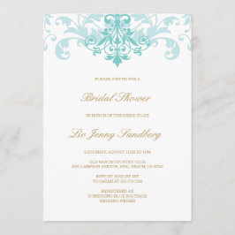 Convite Chá de panela Turquesa e Dourado Elegante Ironwork