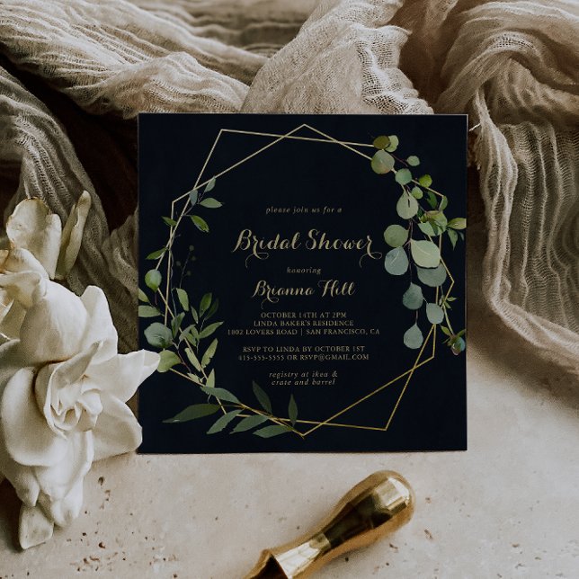 Convite Chá de panela Verde Azul Dourado Geométrico (Criador carregado)