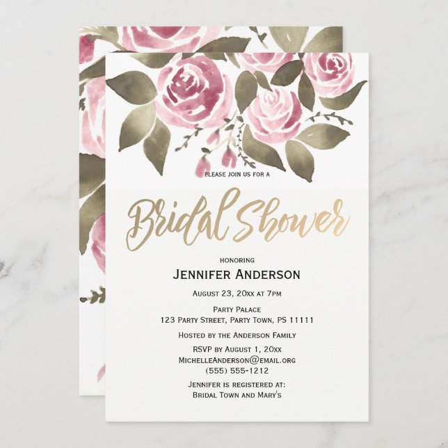 Convite Chá de panela Verde Cor-de-Água Rosa Rosa (Frente/Verso)