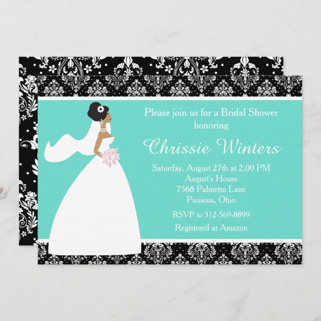 Convite Chá de panela Verde Damask (Frente/Verso)