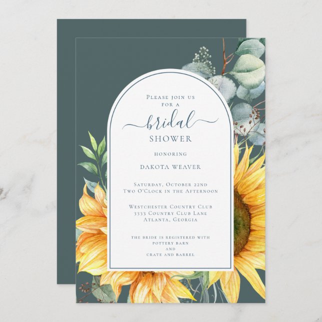 Convite Chá de panela Verde de Girassol Verde Sage (Frente/Verso)