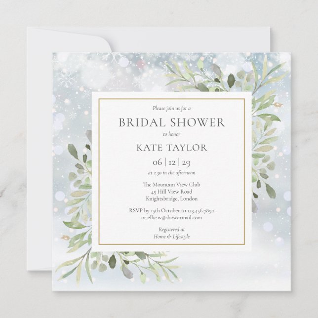 Convite Chá de panela verde de inverno com aquarela (Frente)