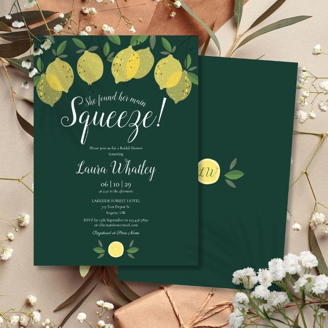 Convite Chá de panela Verde de Lemon Emerald (Main Squeeze Lemon Emerald Green Bridal Shower Invitation)