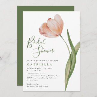 Convite Chá de panela Verde de Tulipa de Aquarela Elegante